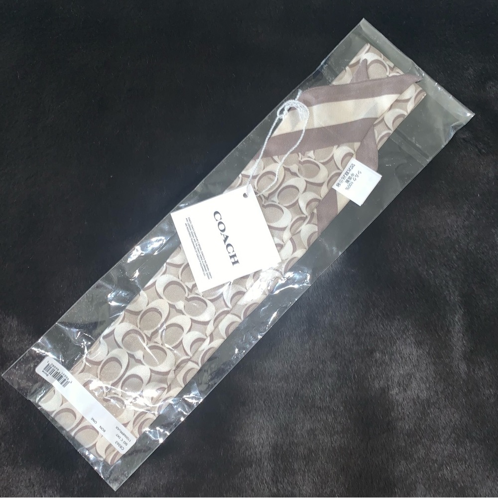 NEW! COACH Signature “C” Silk Twilly Skinny Scarf, Bone/Ivory, Brand New in Bag! - Picture 14 of 16